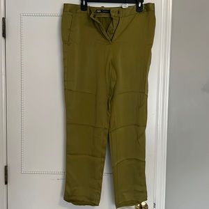 Olive green silk pants, size medium
